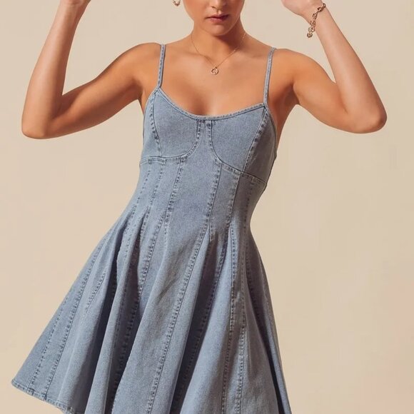 ✨NWT‎ SO ME A Line Fit and Flare Denim Mini Dress - Picture 4 of 16